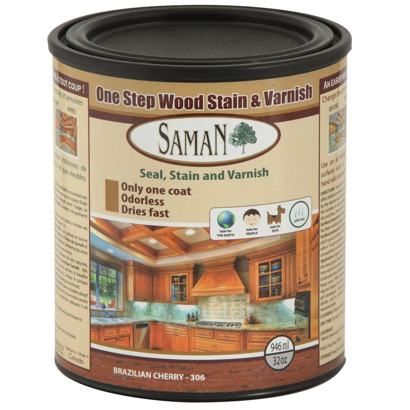 SamaN Interior One Step Wood Seal, Stain and Varnish - Oil Based Odorless Dye - Protection for Furniture and Fine Wood (Brazilian Cherry SAM-306, 32 oz) - Image 1